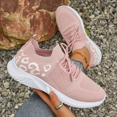 Women's Breathable Knit Sports Shoes Lace Up Low Top Running Shoes