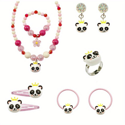9pcs Panda Charm Jewelry Set for Little Girls
