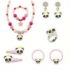 9pcs Panda Charm Jewelry Set for Little Girls