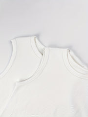 Ribbed Sports Bodysuit Short Sleeve Round Neck Jumpsuit