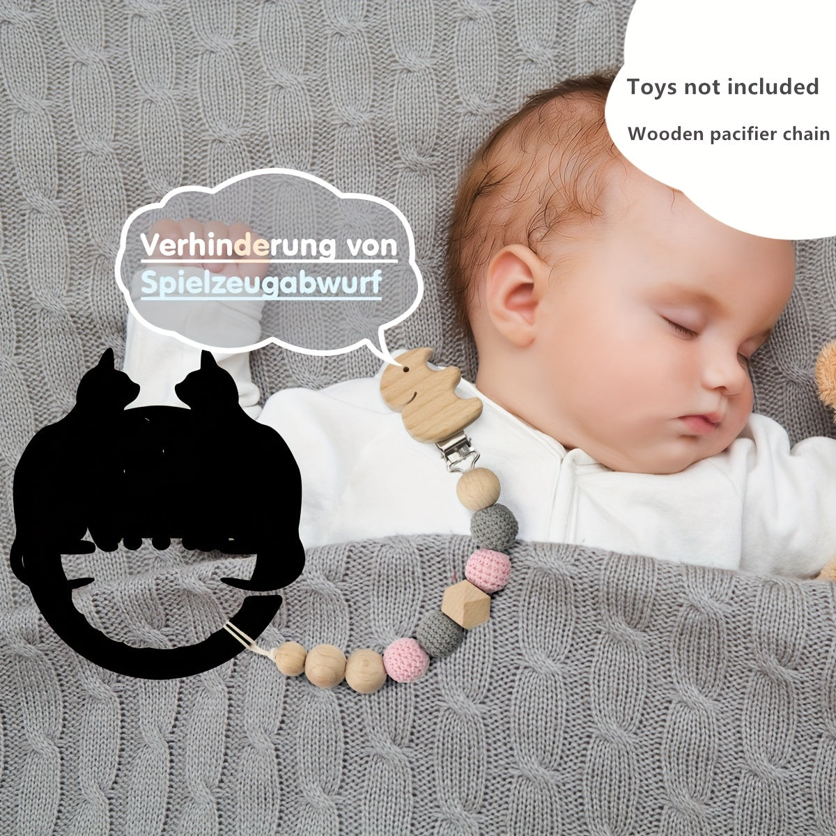 Elephant Wooden Pacifier Clip Strap for Boys Girls