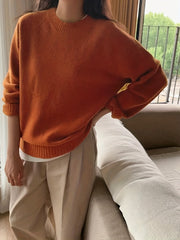 Casual Sweater Women's Plus Solid Long Sleeve Round Neck Pullover