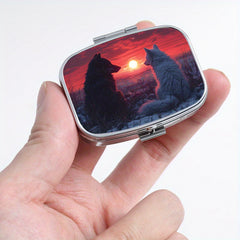 Dual Wolf Pill Organizer 2 Compartment Medicine Case Portable Metal Box
