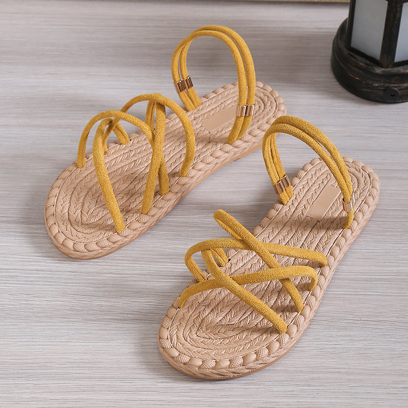 Women's Cross Strap Sandals Flat Lightweight Beach Sandals