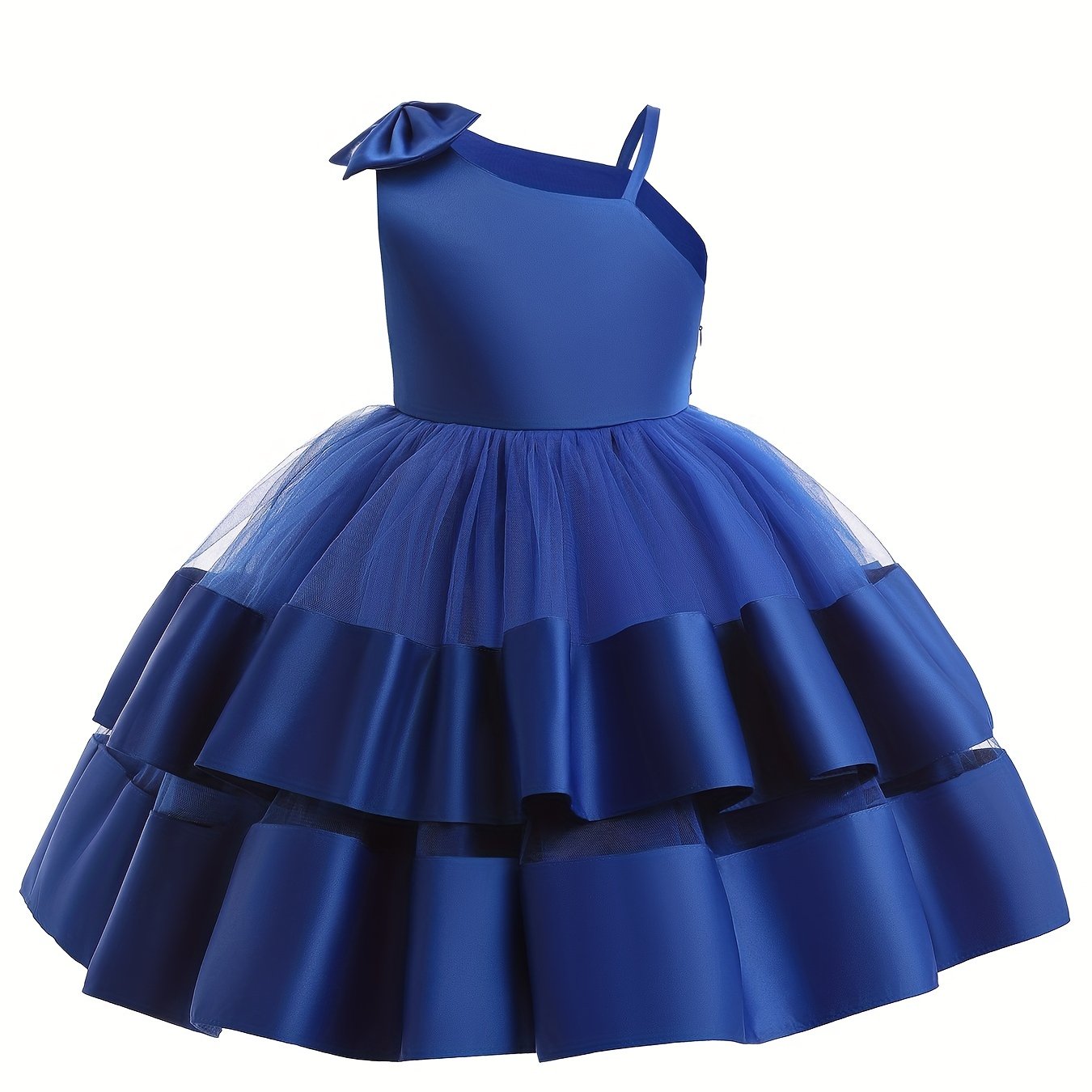 Girls Satin Stitch Tulle Princess Dress with Bow - Special Occasions
