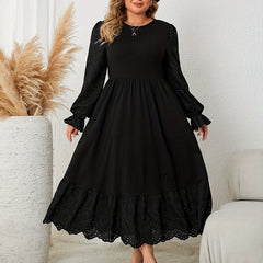 Solid Scallop Trim Flounce Sleeve Maxi Dress