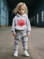 Girls 2pc Hearts Pattern Hooded Sweatshirt & Solid Sweatpants Set