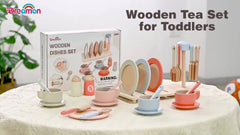 27pcs Wooden Tea Set Toy Kitchen Accessories