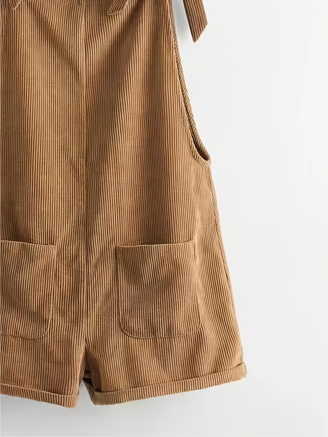 Corduroy Knot Strap Overall Jumpsuit Casual Pocket Overall Jumpsuit