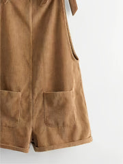 Corduroy Knot Strap Overall Jumpsuit Casual Pocket Overall Jumpsuit