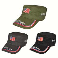 Men's Sunscreen Flag Flat Cap Outdoor Travel Military Long Hat