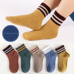 5 Pairs Striped Knitted Crew Socks for Girls