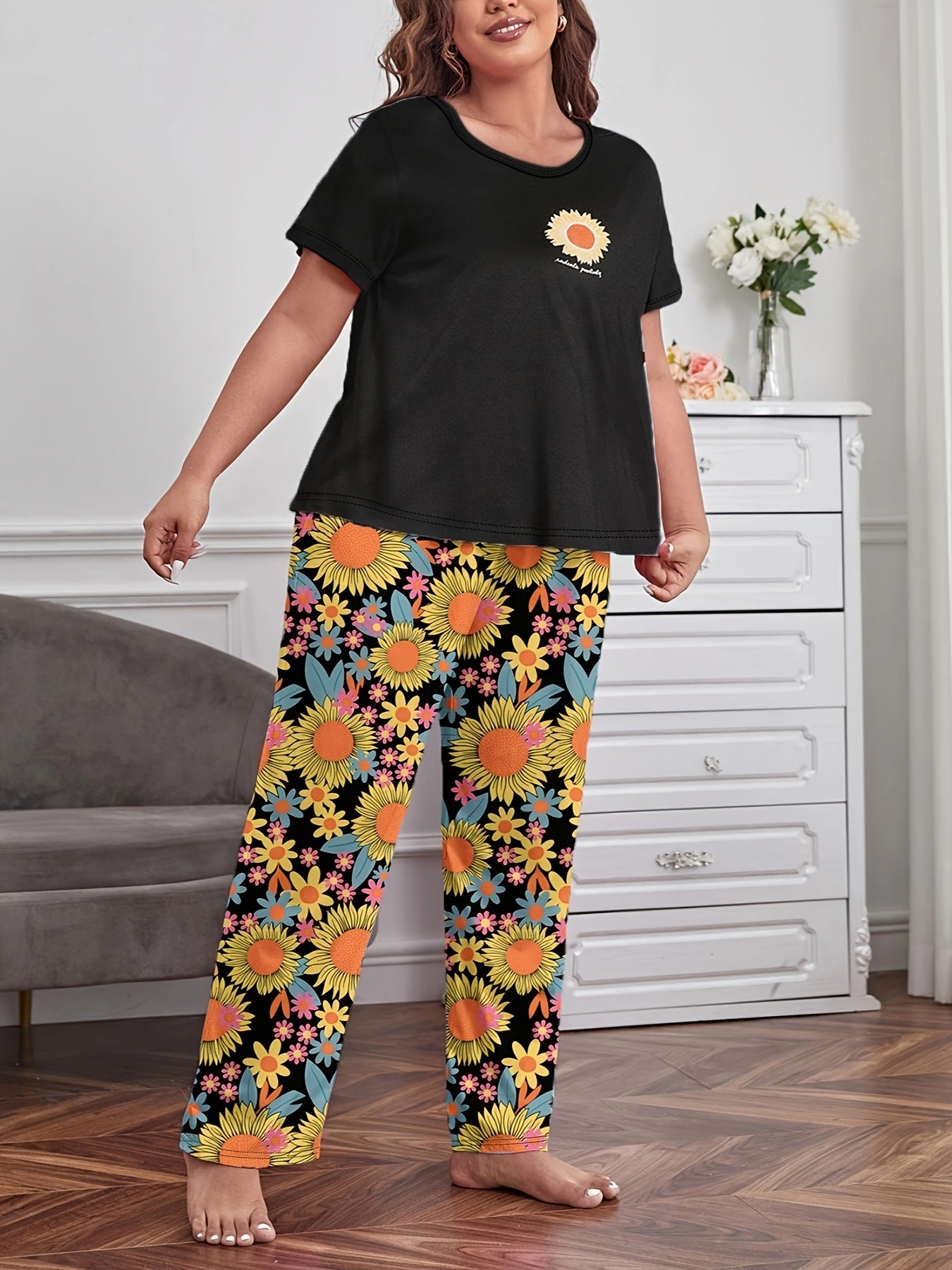 Sunflower Print Tee & Pants PJ Set