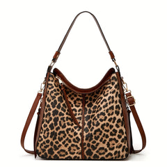 Leopard Print Tote Bag Large Capacity Shoulder Bag Zipper Portable Handle
