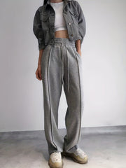 Solid Drawstring Wide Leg Pants Casual Elastic Waist Long Length