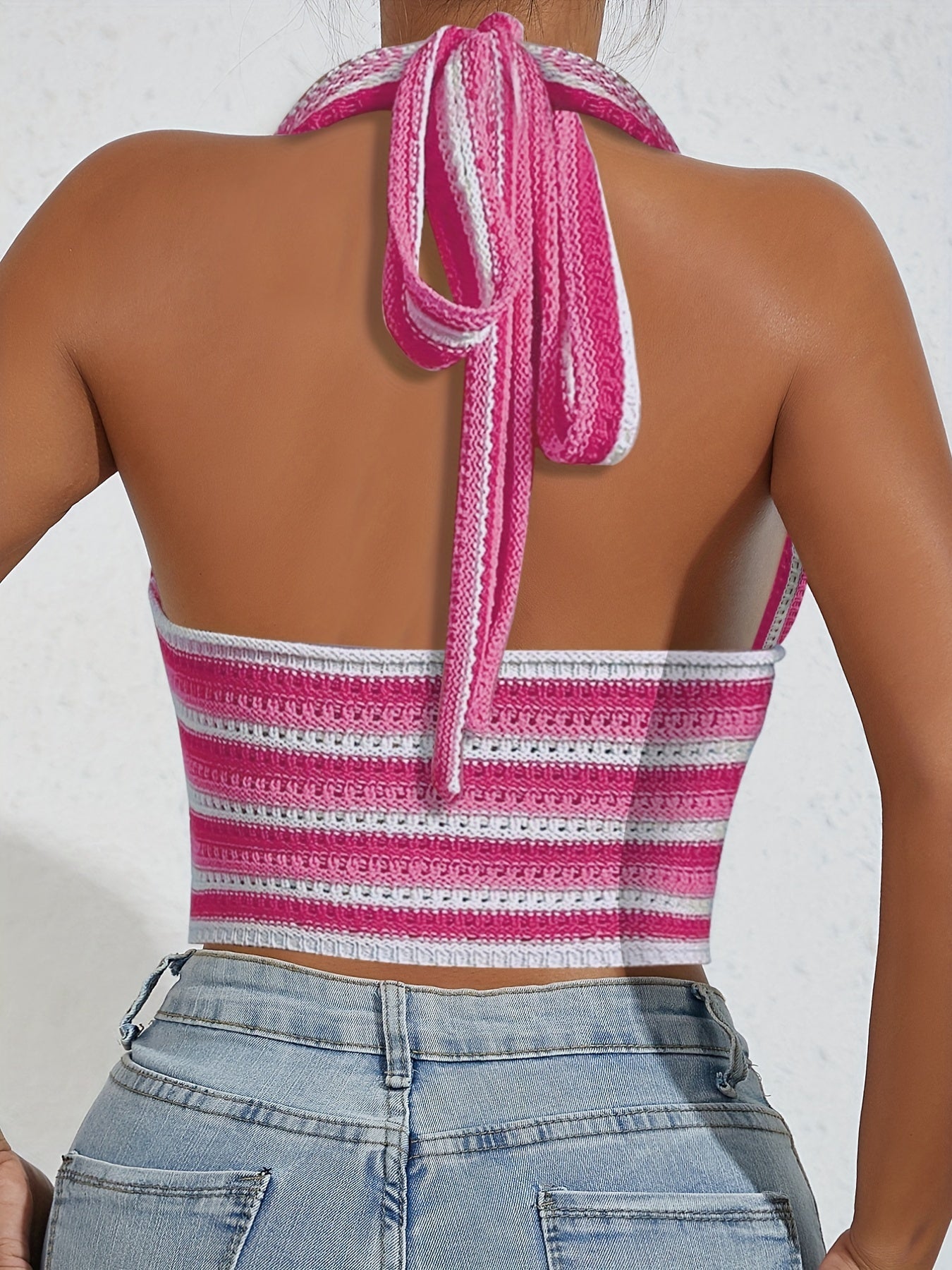 Striped Halter Crop Top Sleeveless Women's Clothing