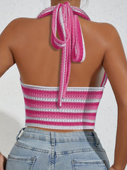 Striped Halter Crop Top Sleeveless Women's Clothing