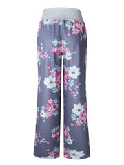 Flower Print Loose Pants Casual Lace up High Waist Wide Leg