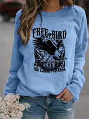 Eagle Print Sweatshirt Crew Neck Women's Clothing