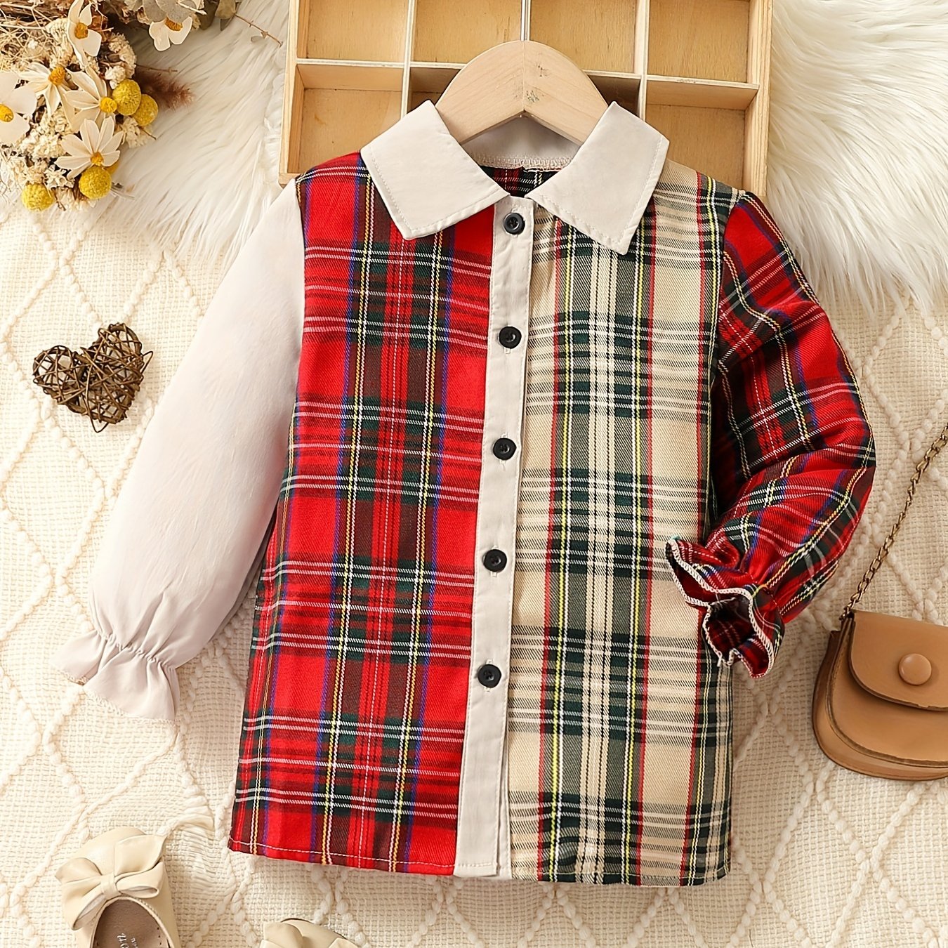 Girls Casual Plaid Shirt Top For Fall
