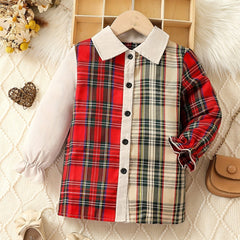 Girls Casual Plaid Shirt Top For Fall