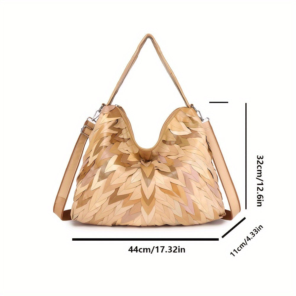 Women's Leather Tote Bag with Zipper Closure and Fixed Strap