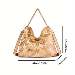 Women's Leather Tote Bag with Zipper Closure and Fixed Strap