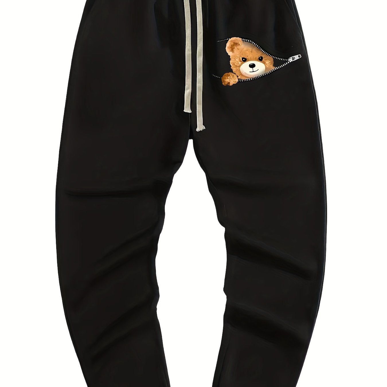 Bear Pattern Joggers Men's Casual Loose Fit Drawstring Pants