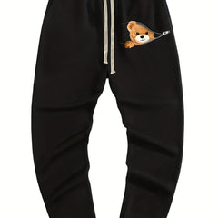Bear Pattern Joggers Men's Casual Loose Fit Drawstring Pants