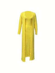 Ribbed Two piece Dress Set Long Sleeve Cardigan & Cami Dress