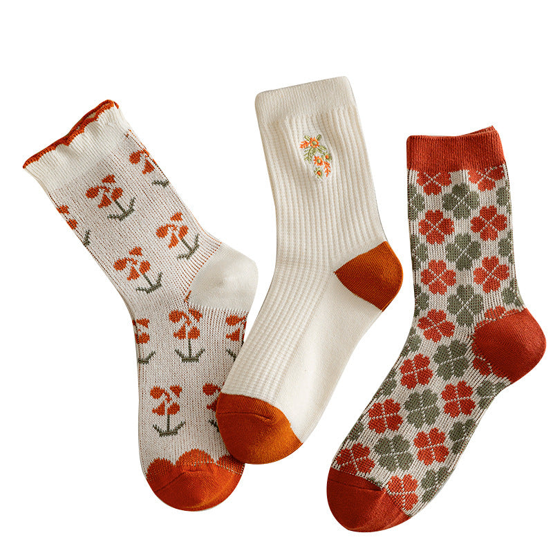 3 Pairs Women's Retro Medium Tube Socks