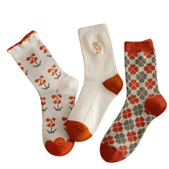 3 Pairs Women's Retro Medium Tube Socks