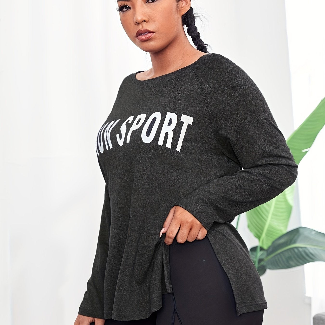 Women's Letter Print Long Sleeve Yoga T shirt