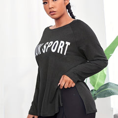 Women's Letter Print Long Sleeve Yoga T shirt