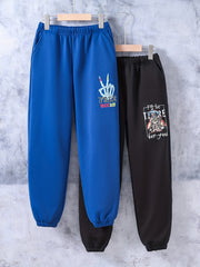 2pcs Skeleton & Letter Print Boys Active Sweatpants Jogger Sports Pan