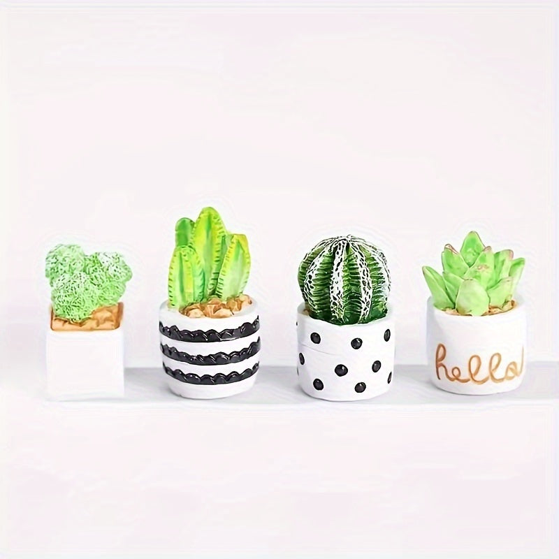 4pcs Resin Cactus Green Plants Statue Micro Landscape Decoration Handicraft