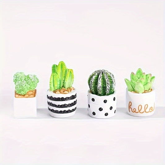 4pcs Resin Cactus Green Plants Statue Micro Landscape Decoration Handicraft