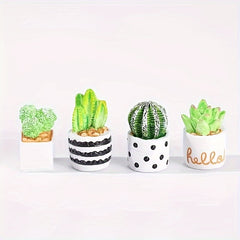 4pcs Resin Cactus Green Plants Statue Micro Landscape Decoration Handicraft