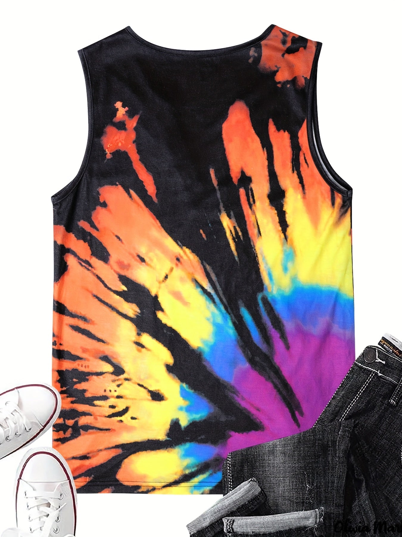 Letter Block Tank Top Notched Neck Sleeveless Summer Top