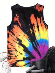Letter Block Tank Top Notched Neck Sleeveless Summer Top