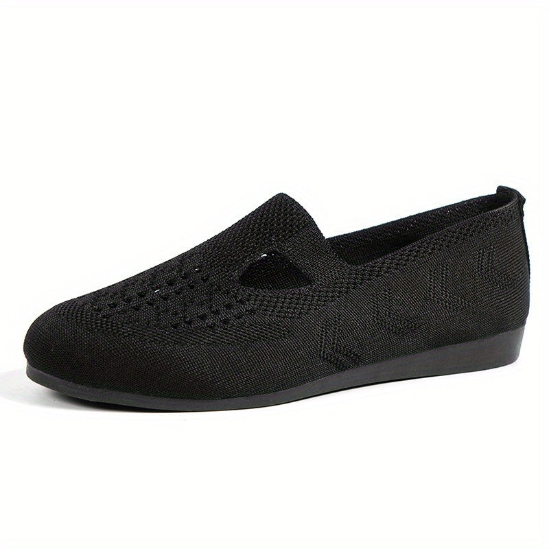 Women's Cut out Flat Shoes Knitted Slip On Low Top Casual Walking Flats