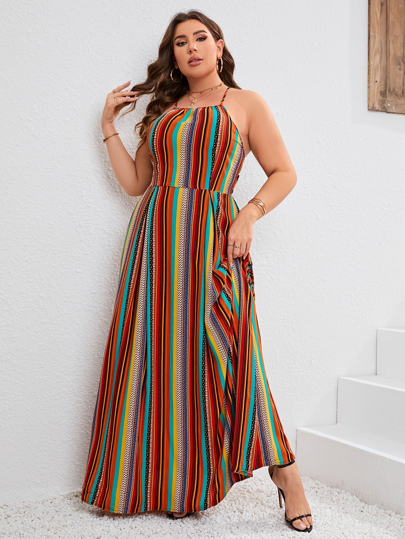 Colorful Stripe Print Maxi Dress