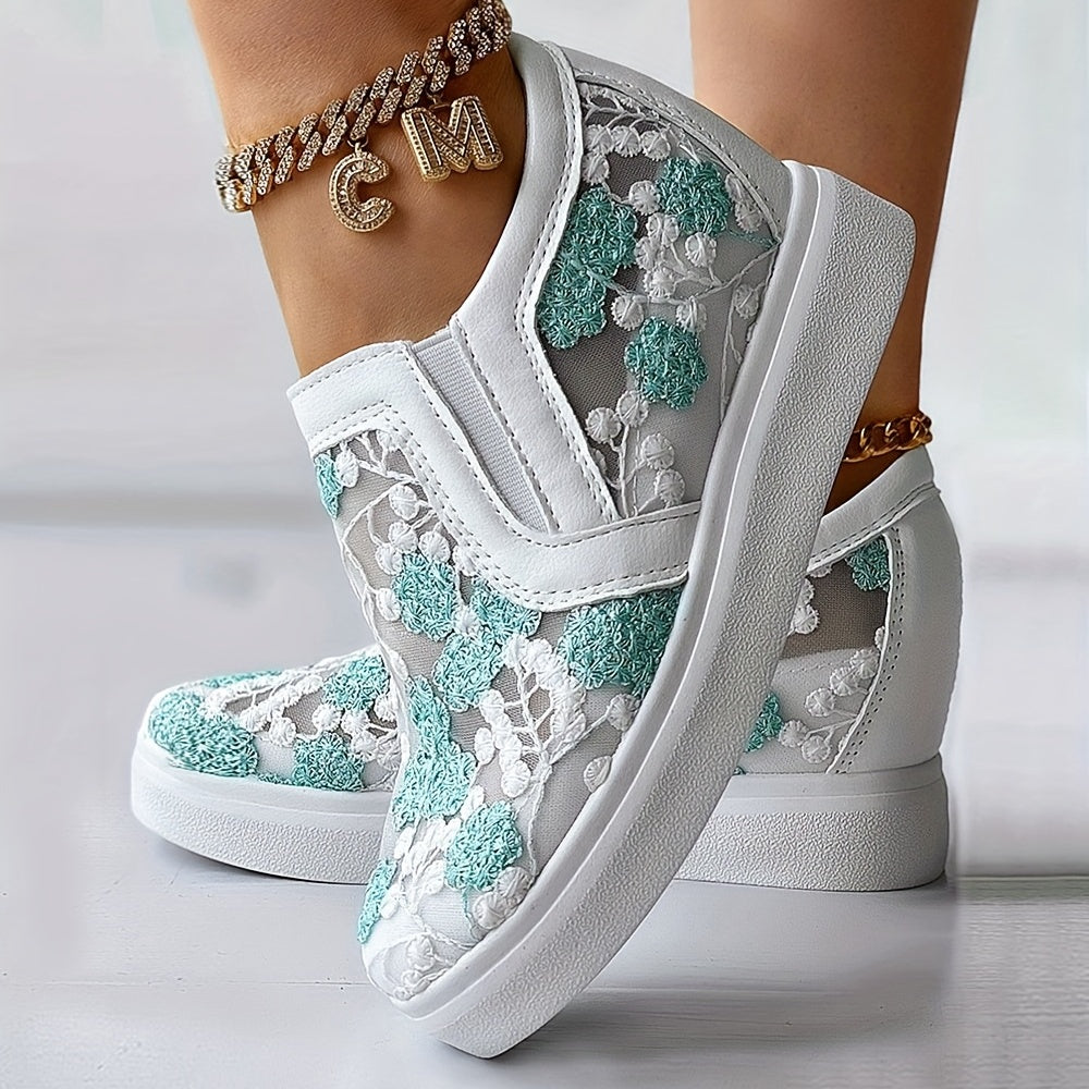 Women's Wedge Heeled Sneakers Slip On Embroidery Shoes Outdoor Shoes