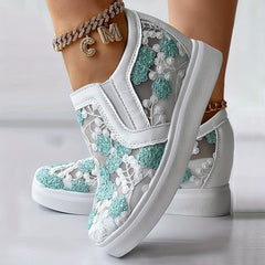 Women's Wedge Heeled Sneakers Slip On Embroidery Shoes Outdoor Shoes