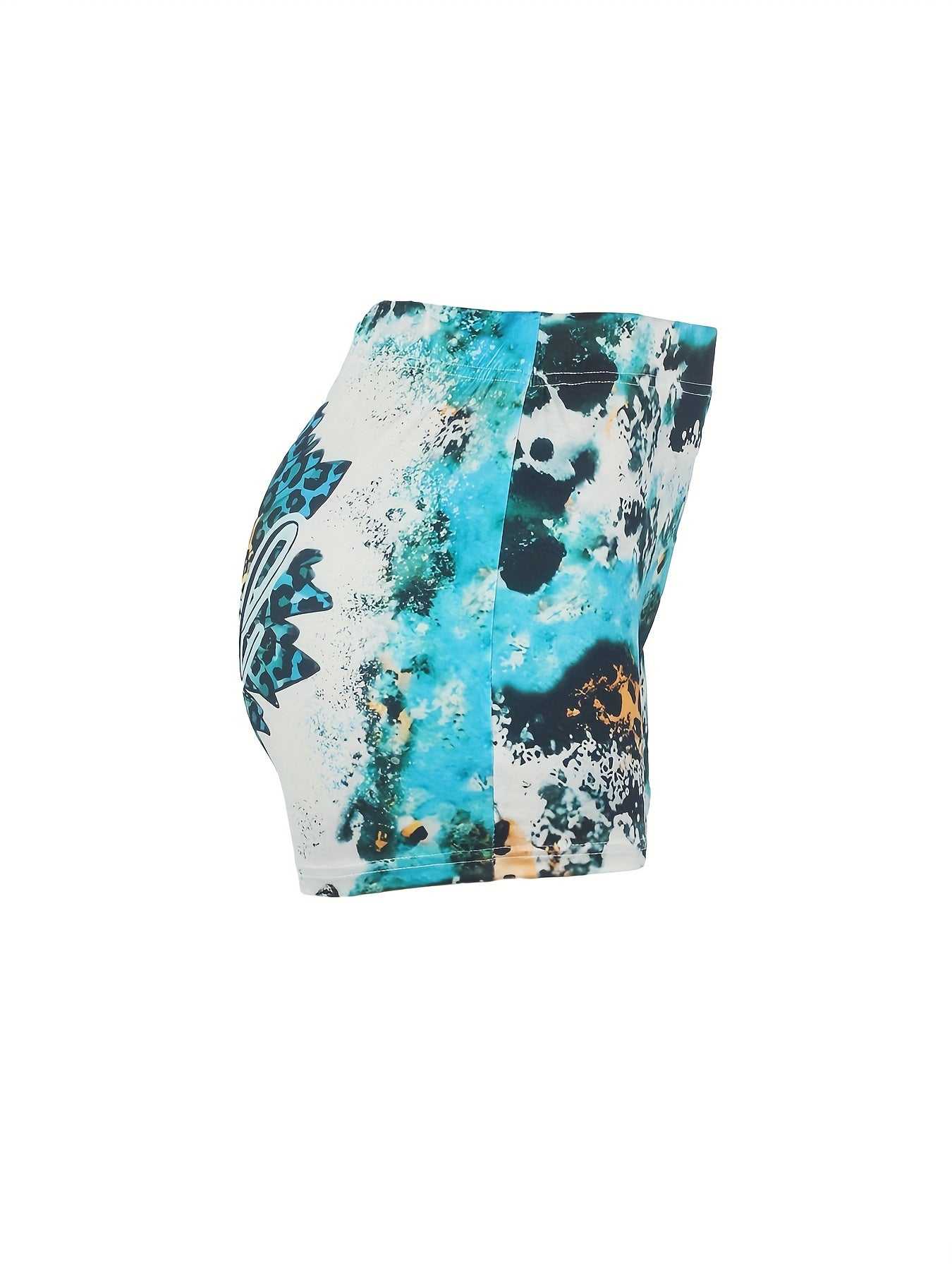 Letter & Sunflower Print Skinny Shorts Casual Shorts