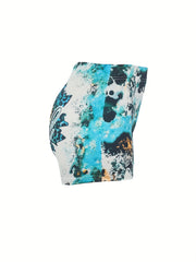 Letter & Sunflower Print Skinny Shorts Casual Shorts