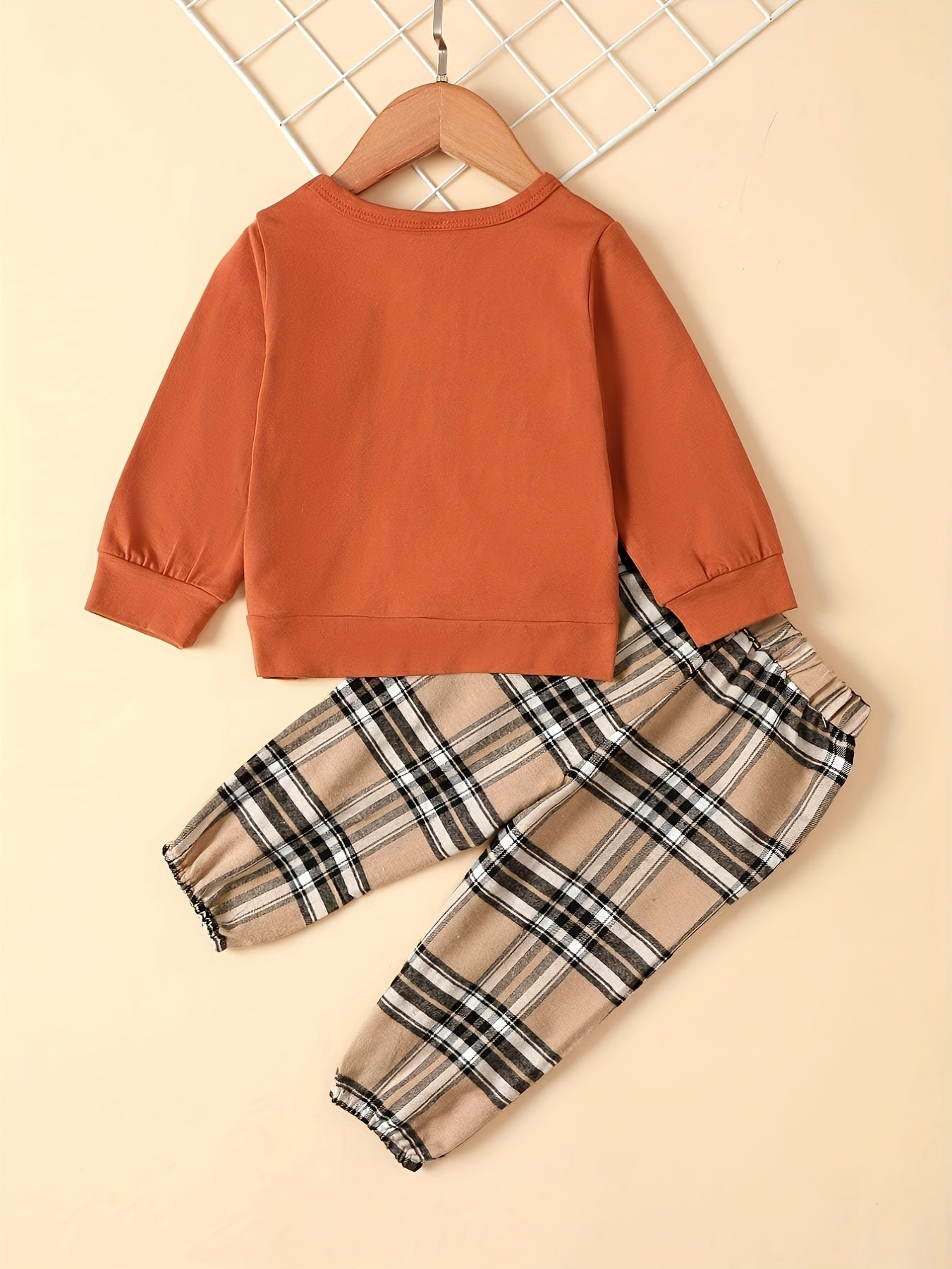 Baby Boys Cartoon Bear Tops Plaid Trousers Set Kids Clothes
