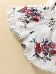 Girls Floral Print Wrap Front Casual Romper Shorts For Beach Vacation