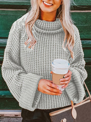Solid Jacquard Long Sleeve High Neck Sweater