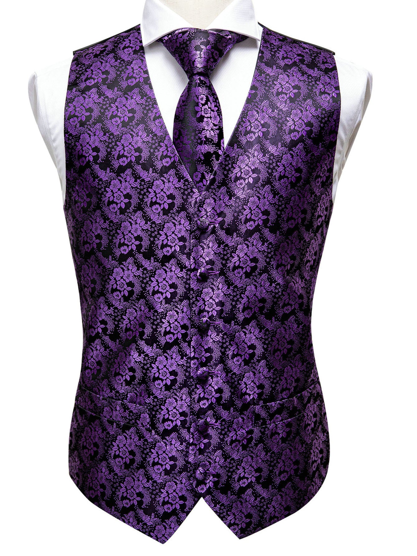 Men's Purple Paisley Casual V-neck Button Vest